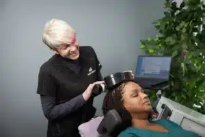 A patient receives TMS treatment at Inland Empire TMS